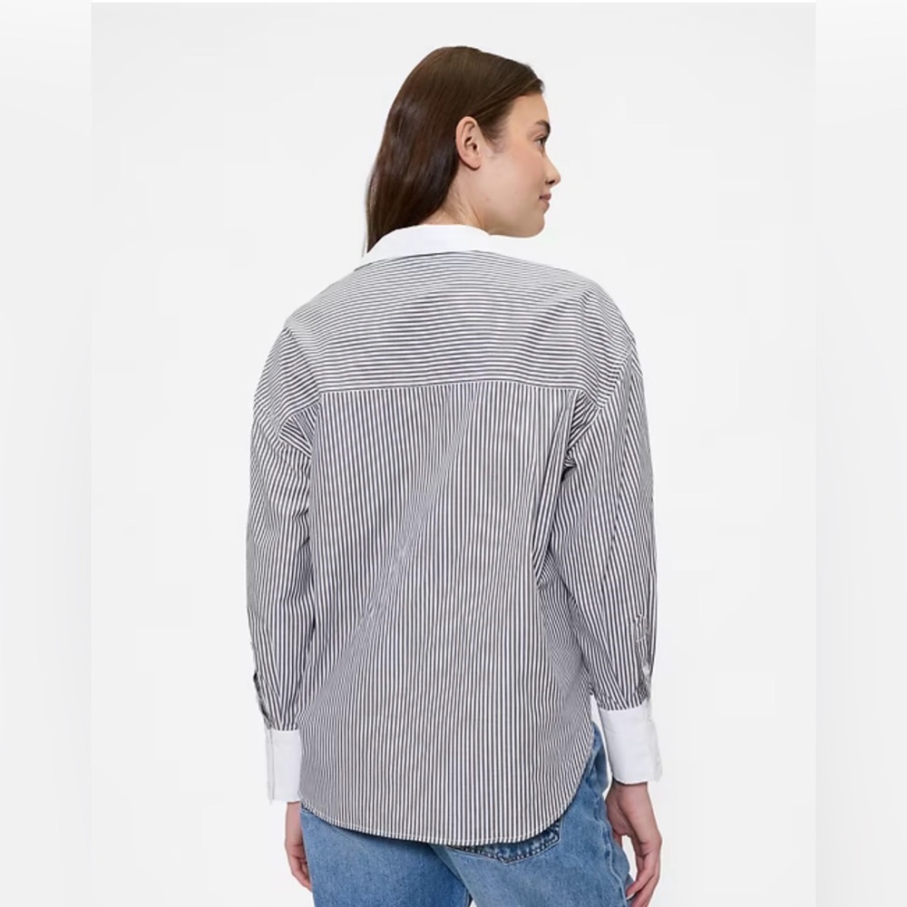 GAP Navy and White Stripe Poplin Women's Top Contrast The Big Shirt XS - Picture 2 of 7